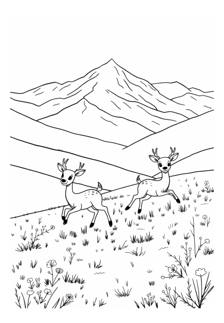 Frolicking Deer in Mountain Meadows
