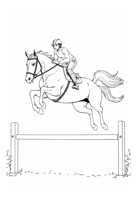 Equestrian Rider Jumping over a Barrier