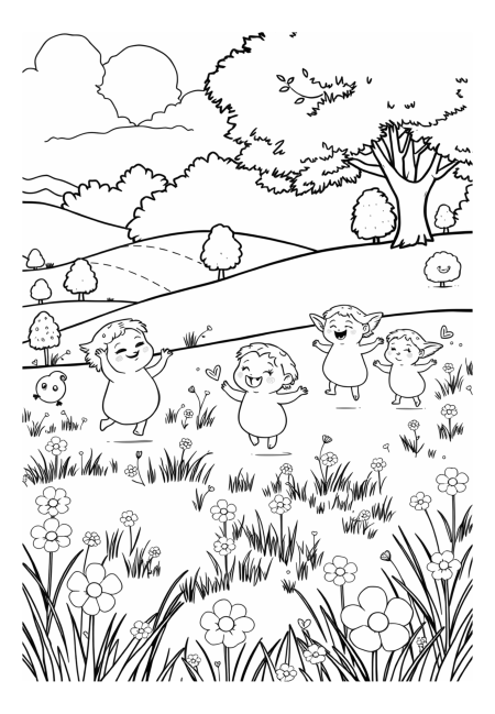 Nature Spirits Playing in a Meadow