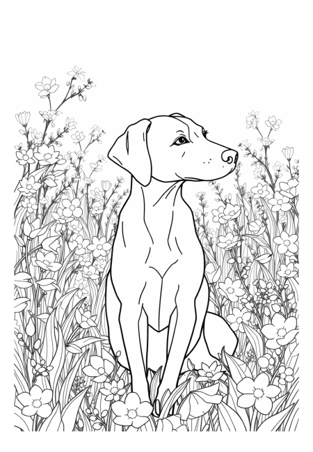 Elegant Dog in a Flowery Field