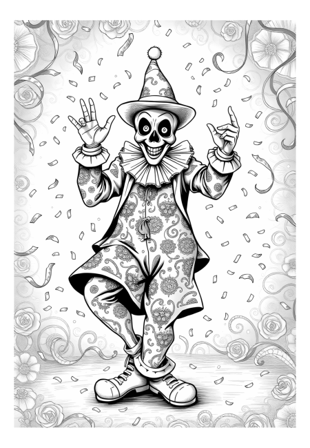 Dancing Clown with Colorful Confetti