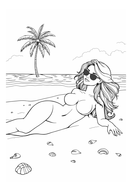 Sunbathing Beauty on a Sandy Beach