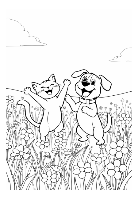 Playful Paws in a Floral Paradise