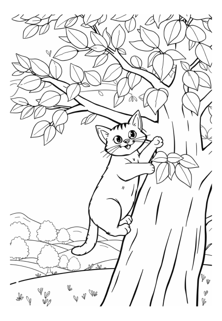 Adventurous Cat Climbing a Tree