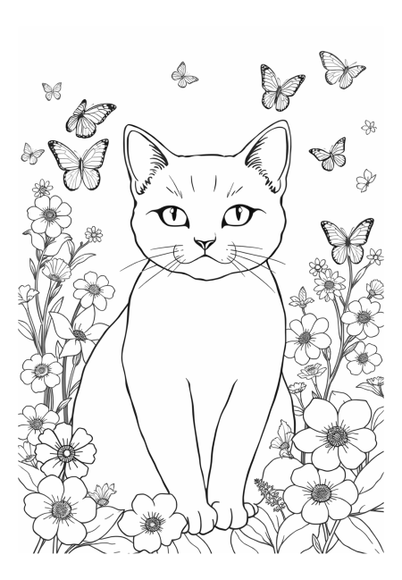 Enchanting Cat Garden: Blossoms & Butterflies