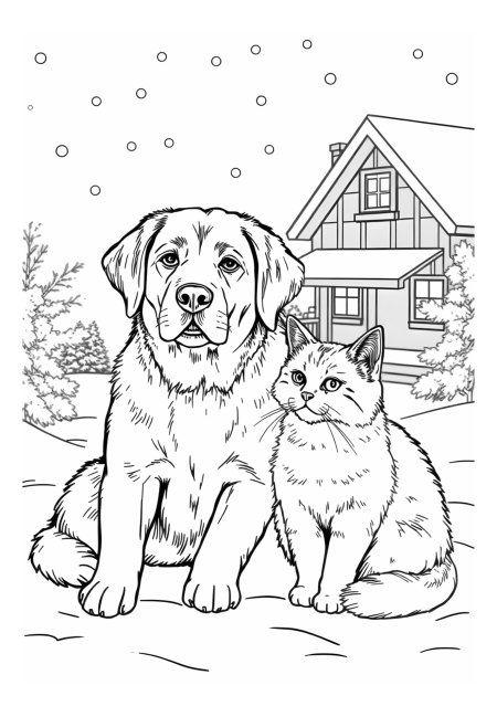 A Dog and Cat Enjoying a Cozy Winter Night