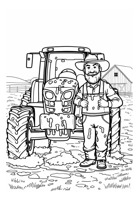 Tractor and Farmer Covered in Mud