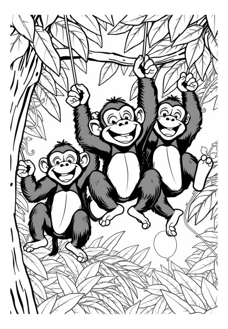 Playful Chimpanzees Swinging in Trees