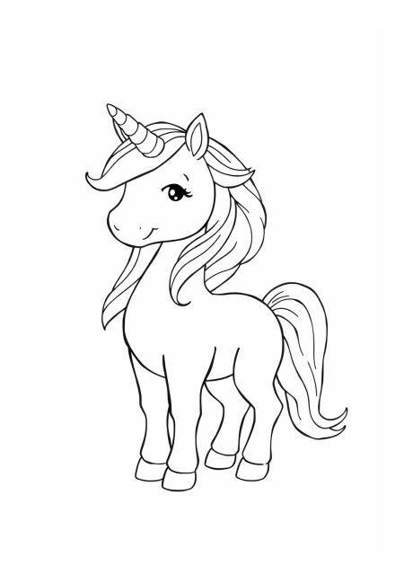 Cute Unicorn with Rainbow Mane and Tail