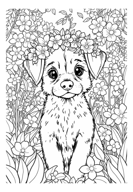 Charming Dog with Flower Crown in Garden