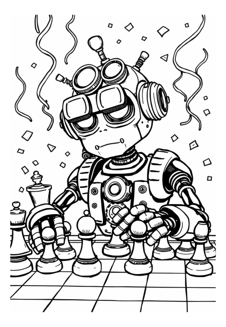 Steampunk Robot Playing Chess