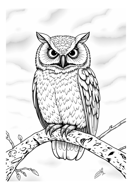 Wise Owl Sitting on a Branch at Night