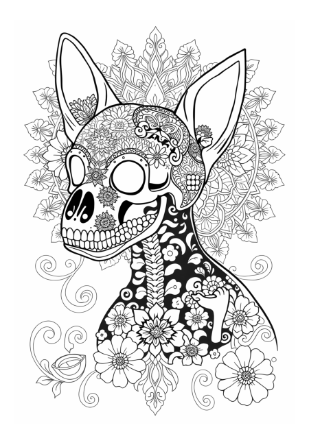 Calavera Dog with Flowers and Patterns