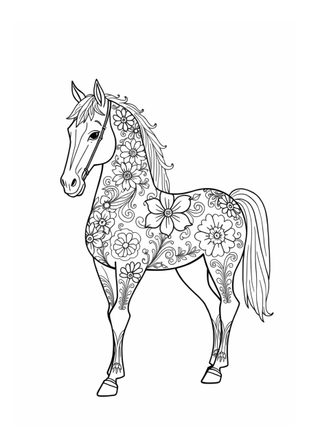 Colorful Horse with Patterns and Flowers