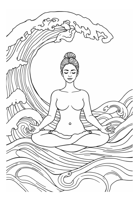 Serene Woman Meditating By A Tranquil Ocean Wave