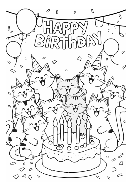 Group of Cats Celebrating a Birthday