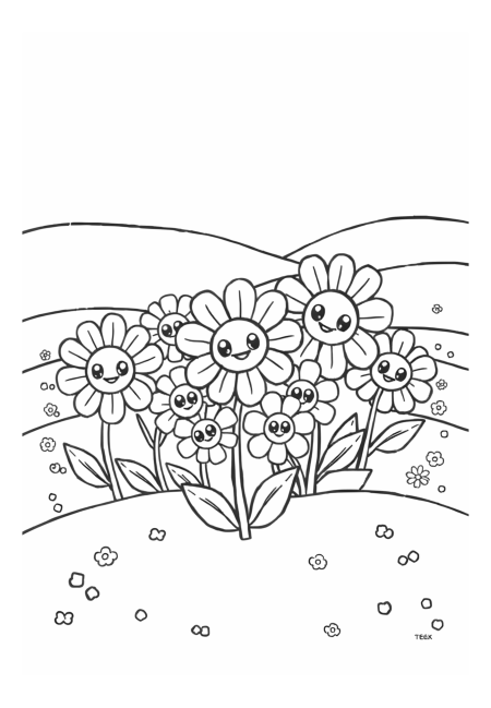 Kawaii Flower Friends in a Field