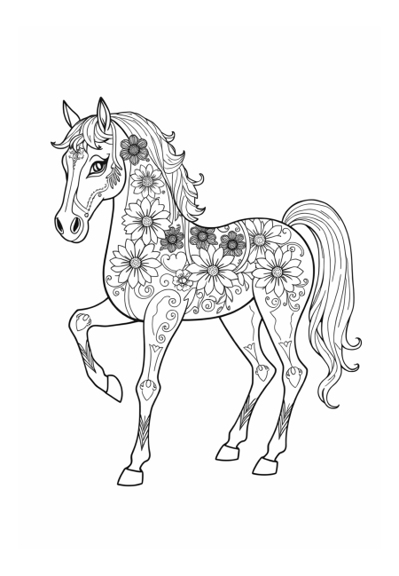 Vibrant Floral Patterned Horse Art