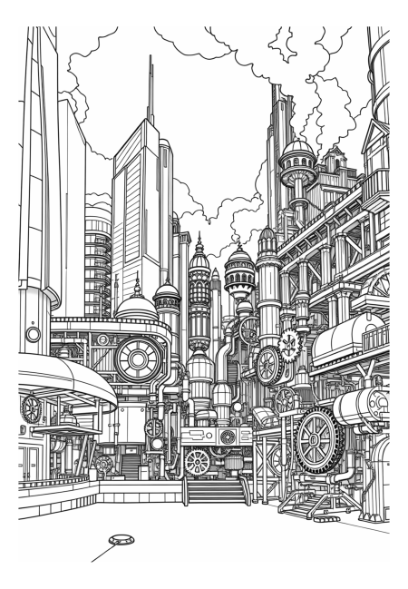Futuristic City with Steam-Powered Machines
