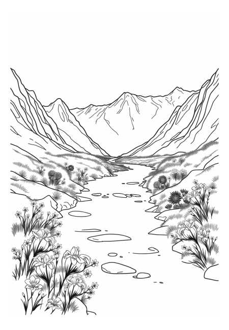 Serene Wildflower-Kissed Mountain Stream