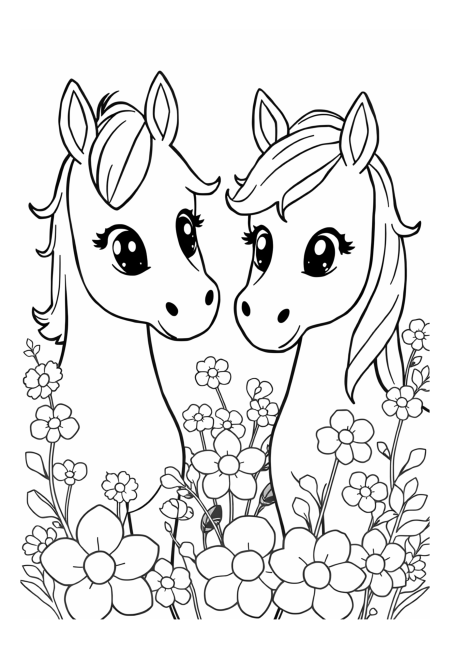 Cute Kawaii Horses with Flowers