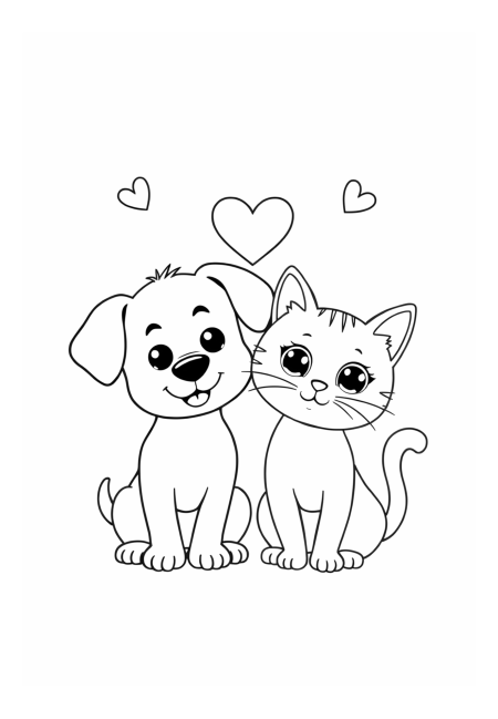Dog and Cat Sharing a Heart