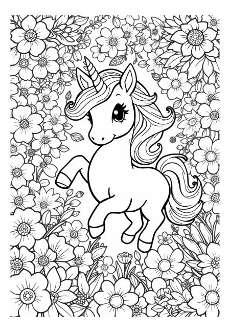 Unicorn Dancing Among Colorful Flowers
