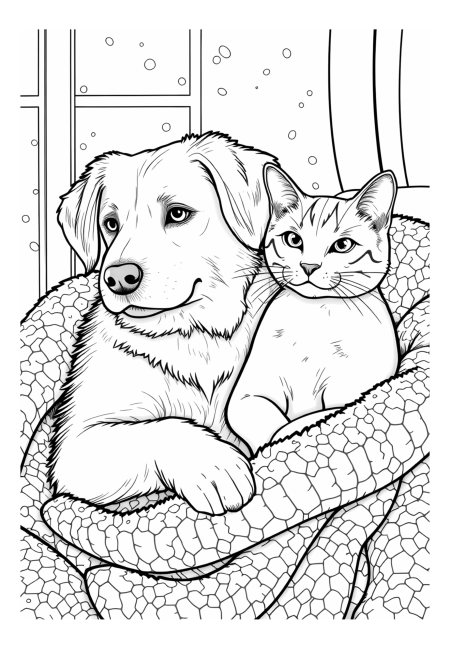 Dog and Cat Sharing a Cozy Blanket