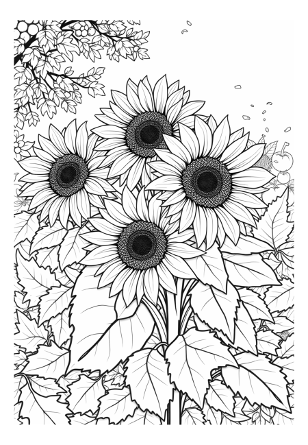 Autumn Harvest with Sunflowers and Leaves