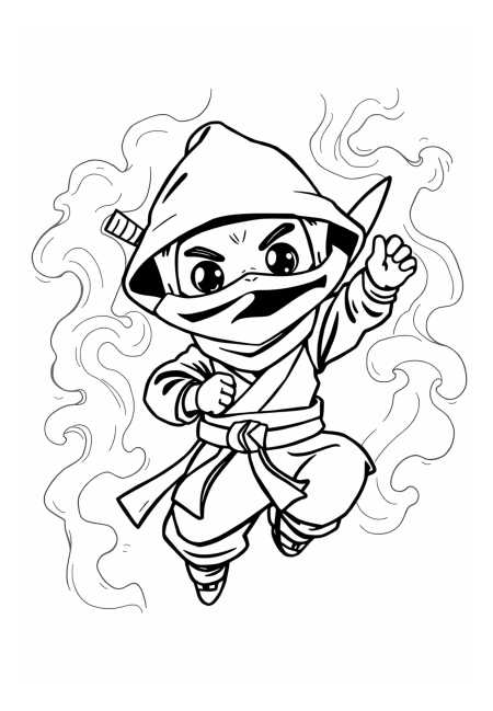 A Ninja with Colorful Smoke Effects