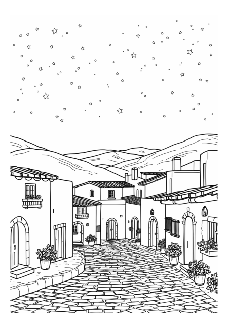 Charming Mexican Village Under a Starry Sky