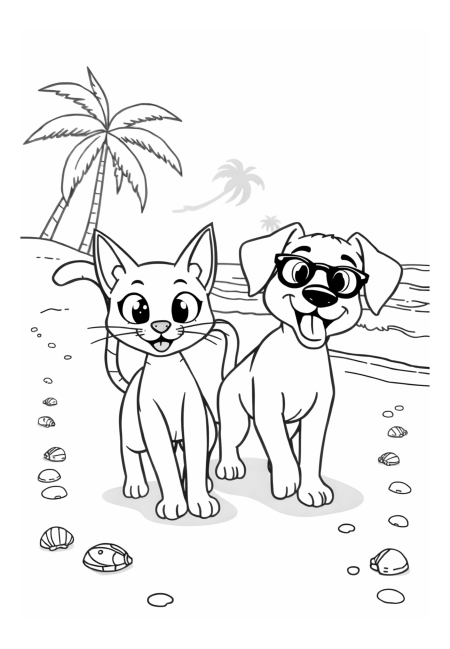 Adventurous Cat and Dog Exploring the Beach