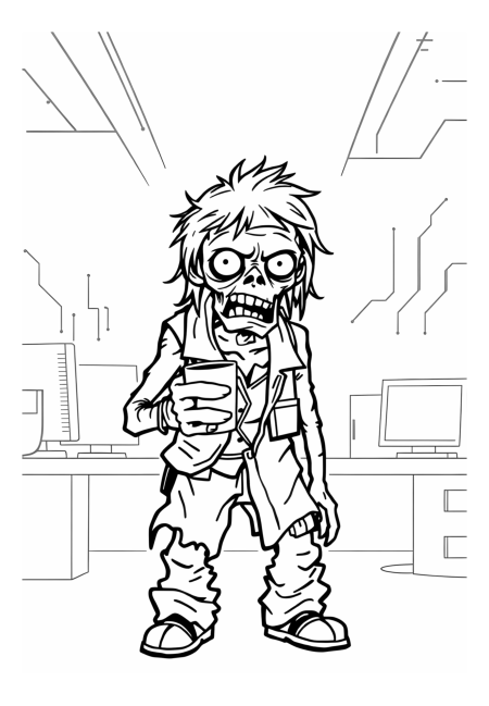 Desperate Software Engineer Zombie with Coffee