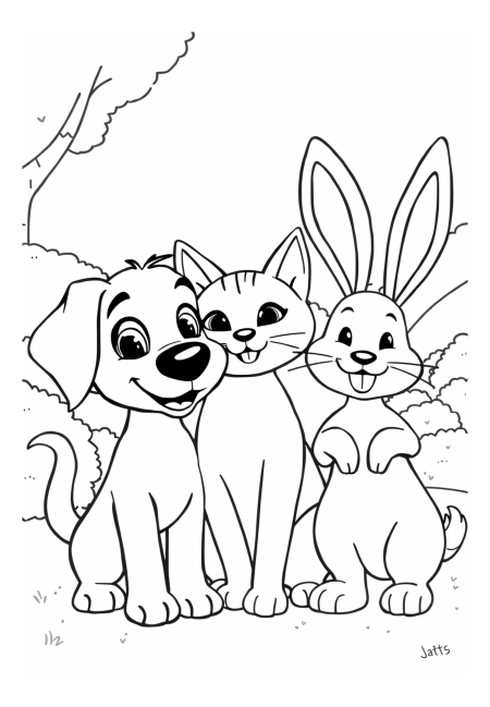 Three Friends: Dog, Cat, and Rabbit