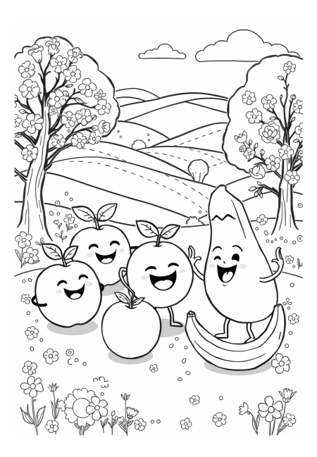 Happy Fruit Characters Having Fun