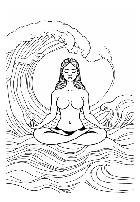 Ocean Wave Meditation: Serene Woman Embracing Tranquility