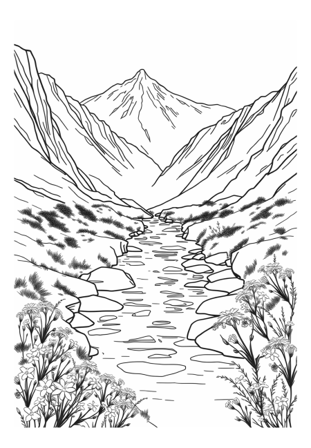 Alpine Creek Amid Blooming Wildflowers