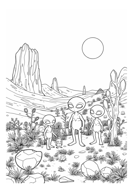 Alien Family Exploring an Eerie Planet