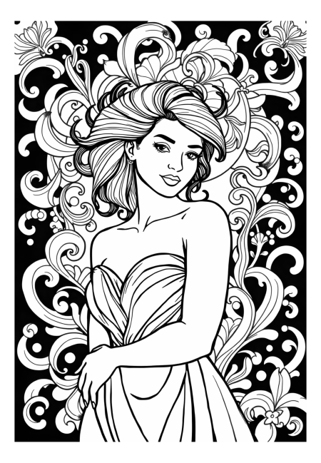 Radiant Muse Posing Amid Luminous Abstract Patterns