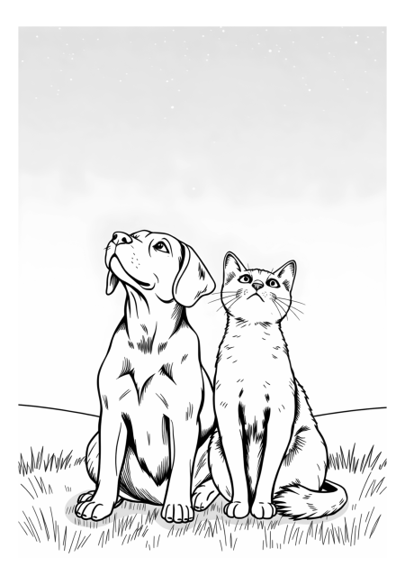Dog and Cat Staring at the Stars