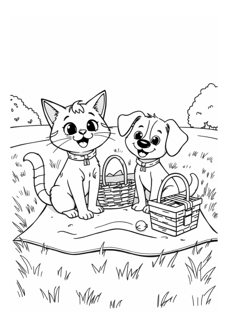 Adventurous Cat and Dog on a Picnic