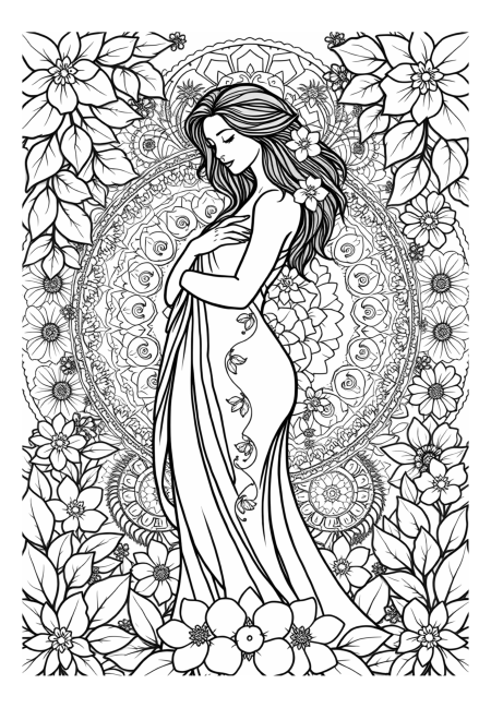 Elegant Figure Draped In Flowers With Nature Background