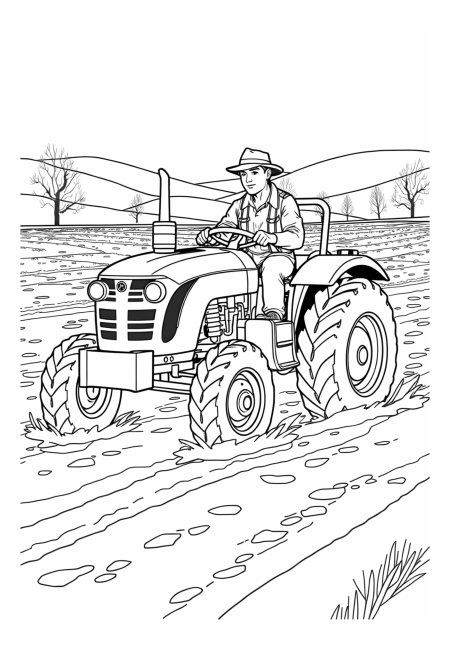 Farmer Operating Tractor in Muddy Field