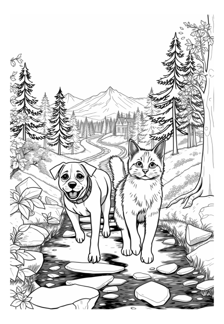 Adventurous Dog and Cat Exploring Nature