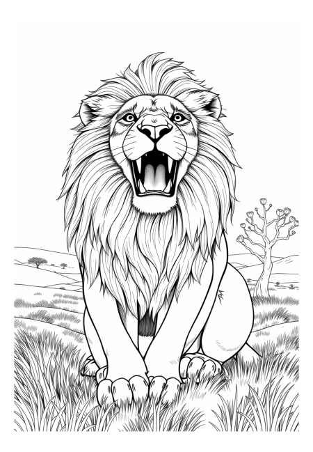 Majestic Lion Roaring in the Savanna