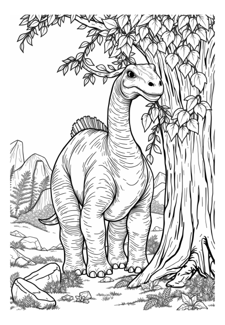 Brontosaurus Eating Leaves from Tree