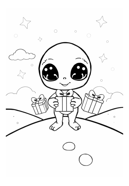 Cute Alien Visiting Earth with Gifts