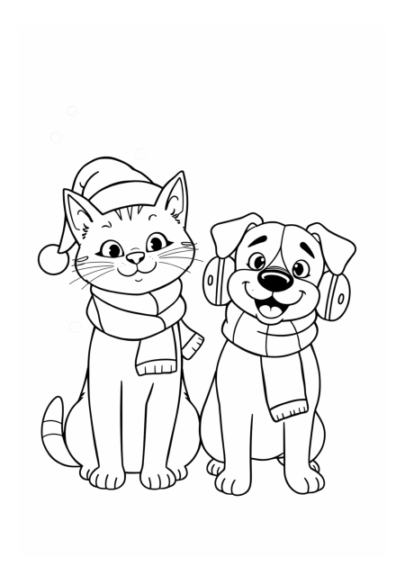 Festive Cat and Dog Decorated for Winter