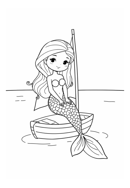 Mermaid Relaxing on a Sailboat