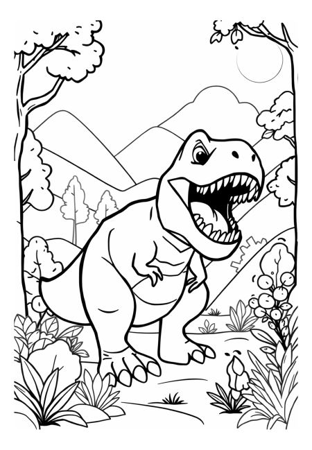 Tyrannosaurus Rex Roaring in Forest